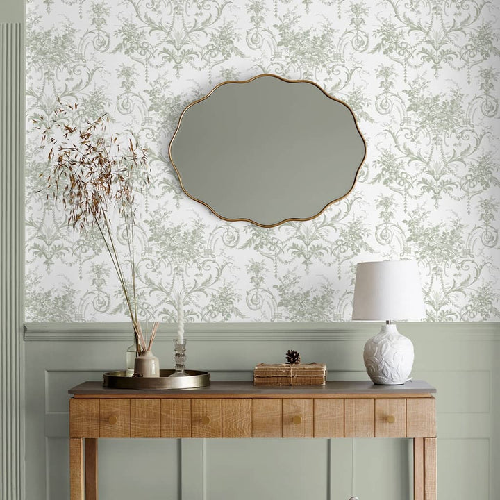 130112 - Laura Ashley - Laura Ashley Tuileries Sage Green Wallpaper - Decor Warehouse