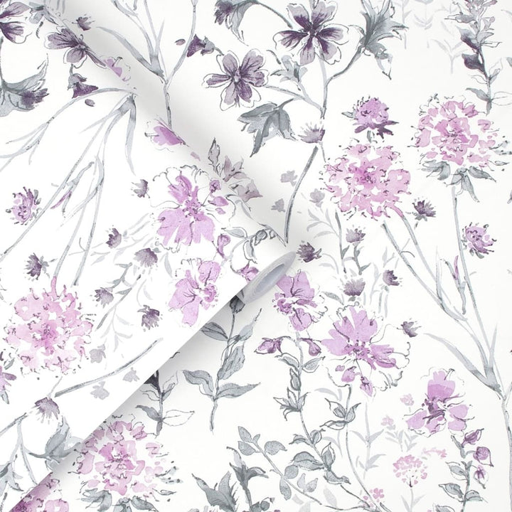 113362 - Laura Ashley - Laura Ashley Wild Meadow Pale Iris Wallpaper - Decor Warehouse