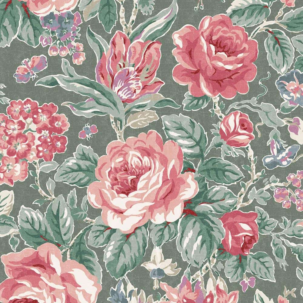 122754 - Laura Ashley - Laura Ashley Wild Roses Fern Green Wallpaper - Decor Warehouse