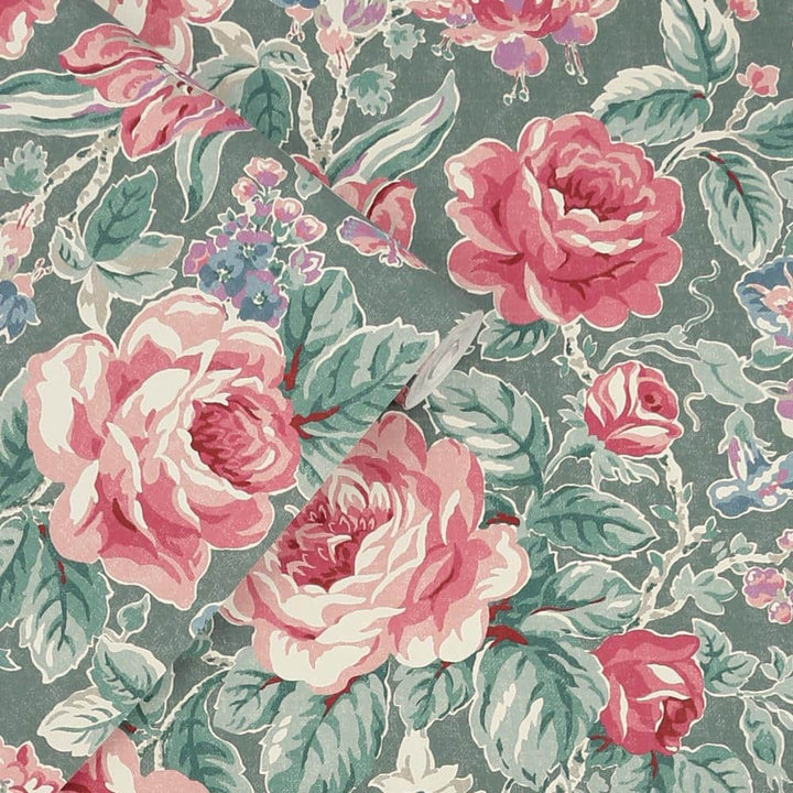 122754 - Laura Ashley - Laura Ashley Wild Roses Fern Green Wallpaper - Decor Warehouse