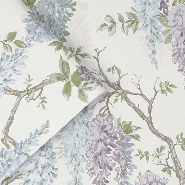 113356 - Laura Ashley - Laura Ashley Wisteria Gardens Pale Iris Wallpaper - Decor Warehouse