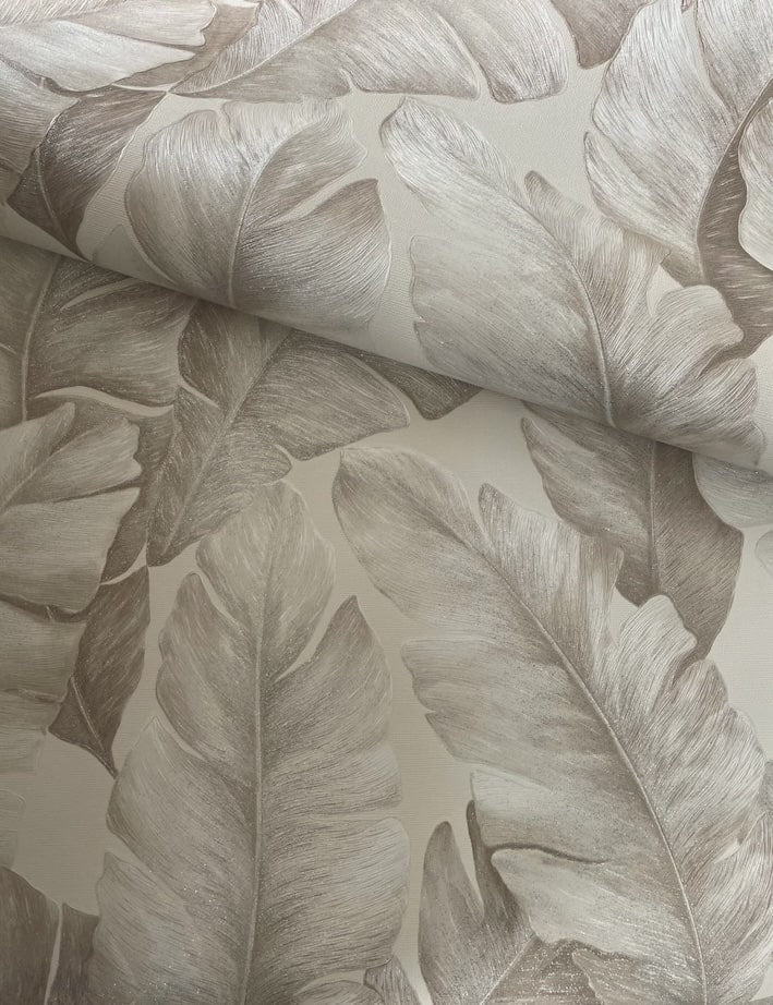 7714 - Decor Warehouse - Leo Neutral Beige Tropical Leaf Wallpaper - Decor Warehouse