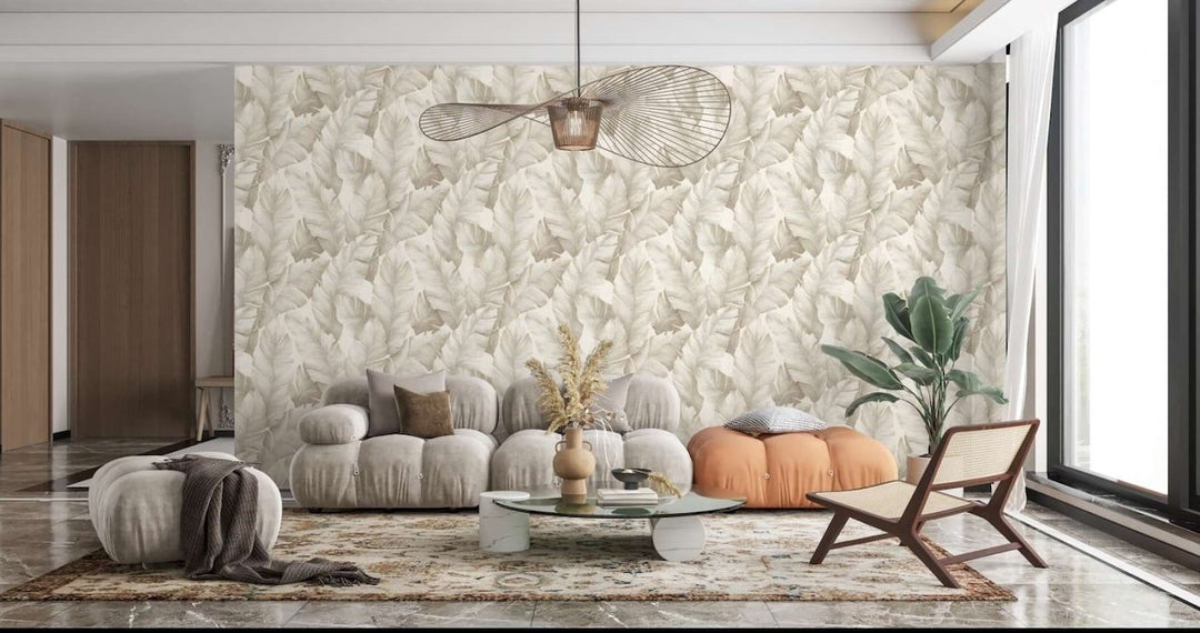 7714-Decor Warehouse-Leo Neutral Beige Tropical Leaf Wallpaper-Decor Warehouse