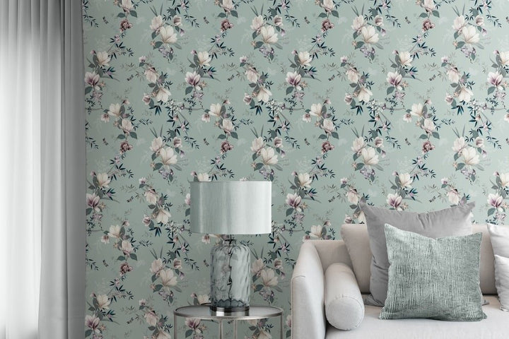 144050-Muriva-Lipsy Lotus Duck Egg Floral Wallpaper-Decor Warehouse