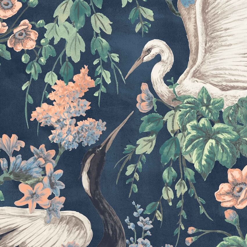 WM-411-01-Woodchip & Magnolia-Maurice Navy / Coral Wallpaper-Decor Warehouse