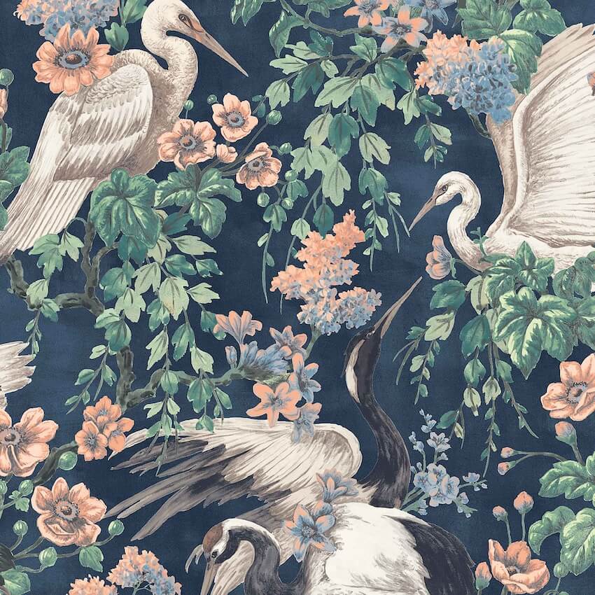 WM-411-01-Woodchip & Magnolia-Maurice Navy / Coral Wallpaper-Decor Warehouse