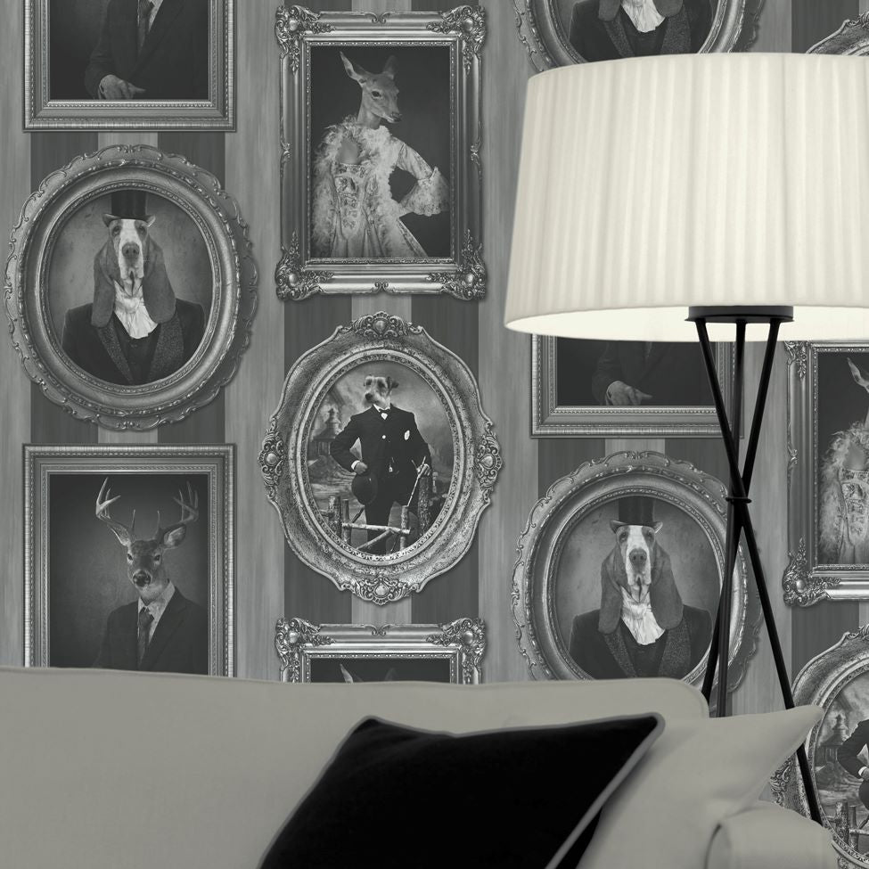 J59309 - Muriva - Muriva Dogs in Frames Black and White Wallpaper - Decor Warehouse