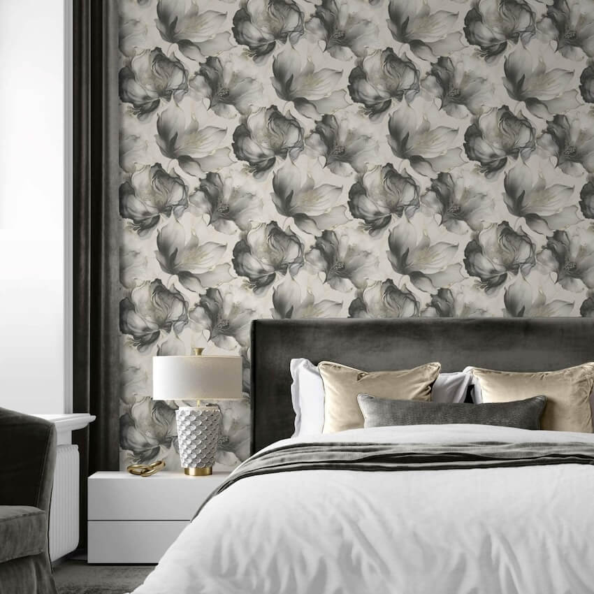 212502-Muriva-Muriva Elysian Floral Black/Gold Metallic Wallpaper-Decor Warehouse