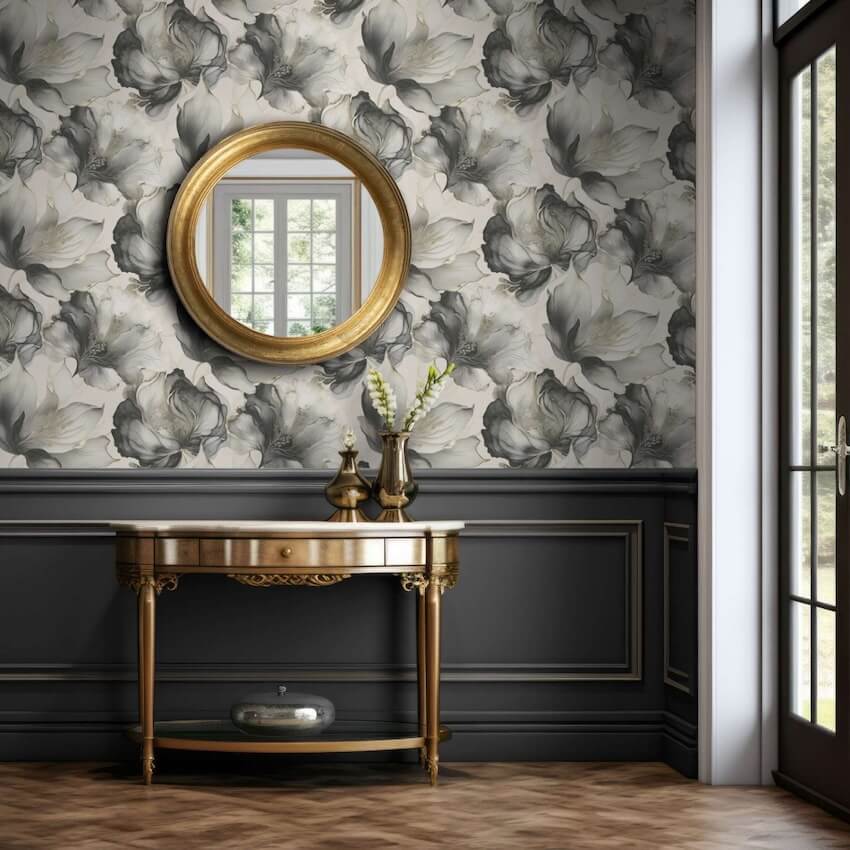 212502-Muriva-Muriva Elysian Floral Black/Gold Metallic Wallpaper-Decor Warehouse