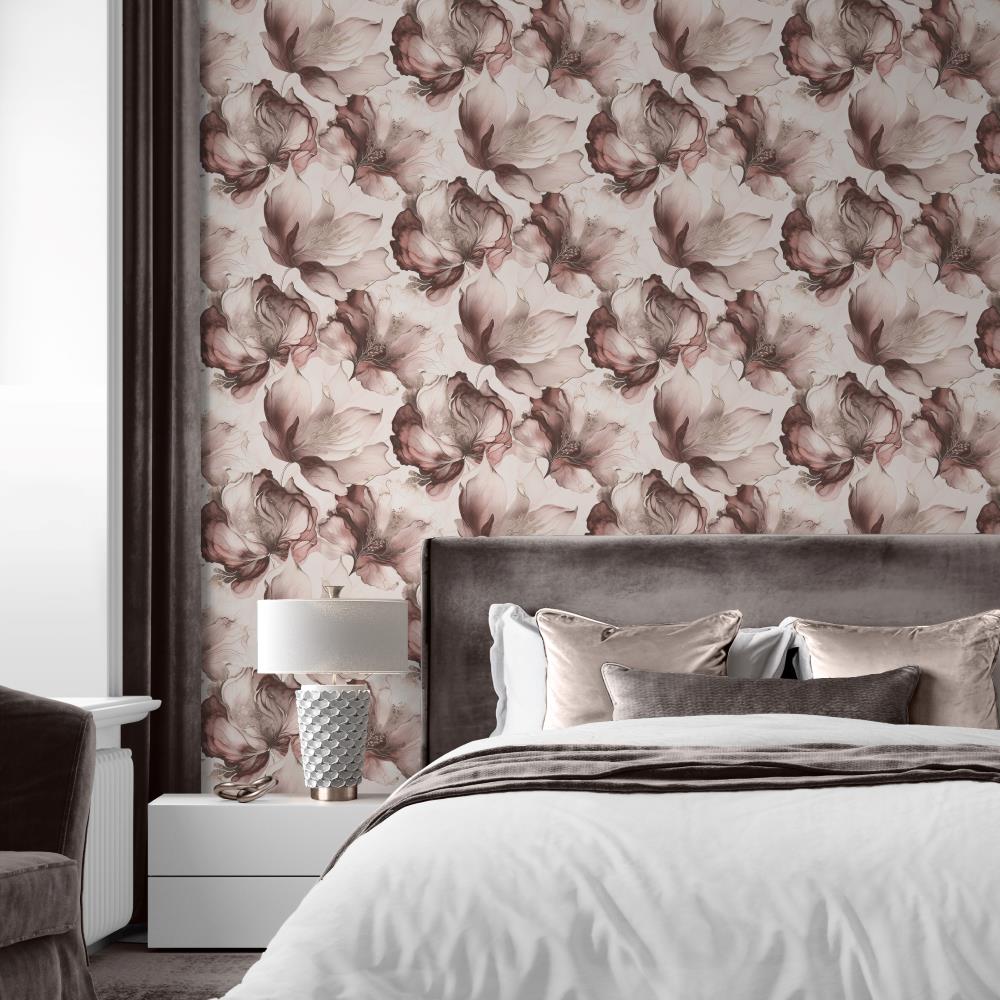 212504 - Muriva - Muriva Elysian Floral Pink Metallic Wallpaper - Decor Warehouse