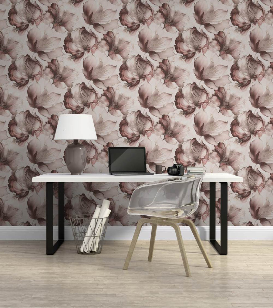 212504 - Muriva - Muriva Elysian Floral Pink Metallic Wallpaper - Decor Warehouse