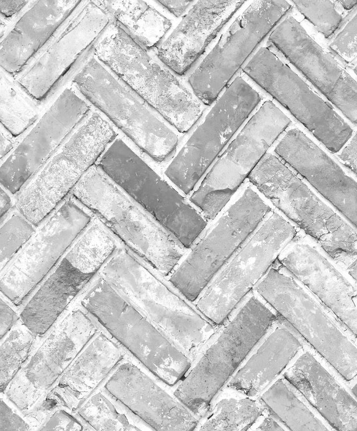 174502 - Muriva - Muriva Herringbone Brick Grey Wallpaper - Decor Warehouse