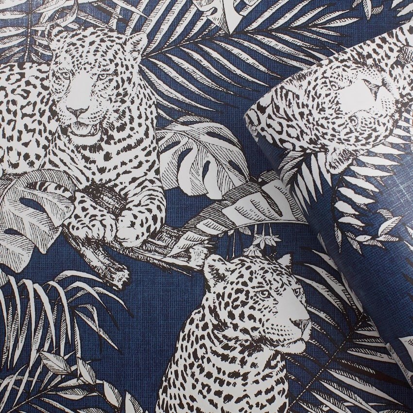 173523-Muriva-Muriva Mamboa Leopard Blue Wallpaper-Decor Warehouse