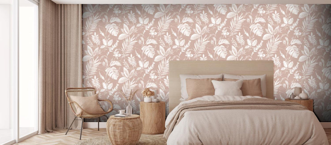 98903 - Muriva - Muriva Tane Leaf Blush Wallpaper - Decor Warehouse