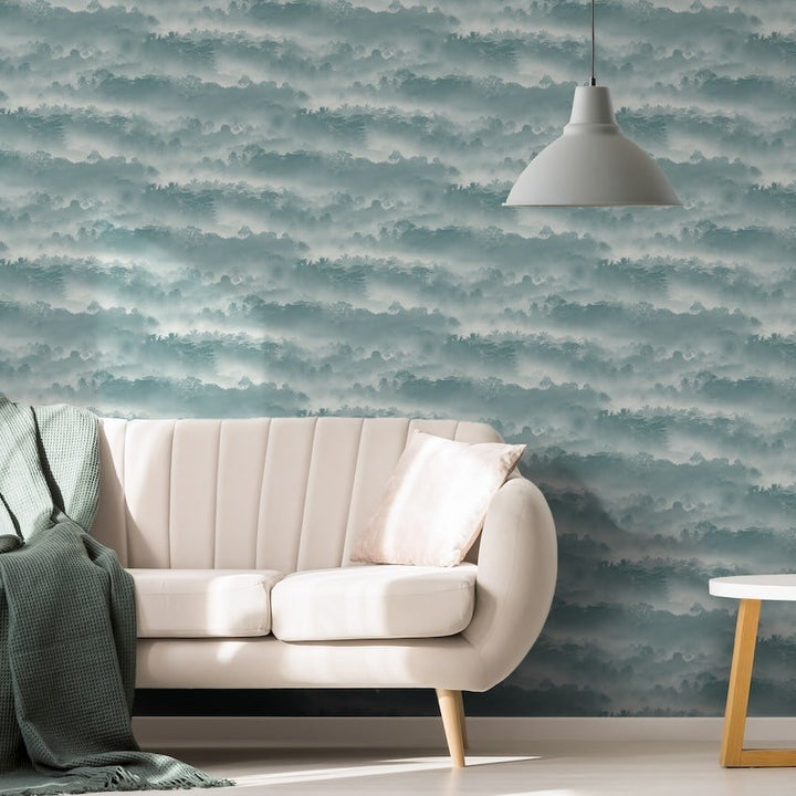 188501-Muriva-Muriva Tropical Landscape Teal Wallpaper-Decor Warehouse