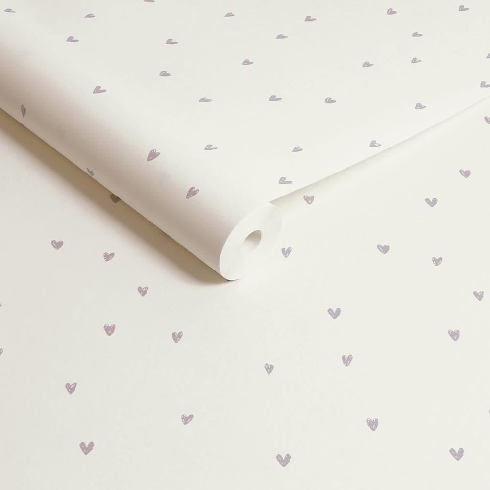 127710 - Next - Next Ditsy Heart Lilac and Light Cream Wallpaper - Decor Warehouse