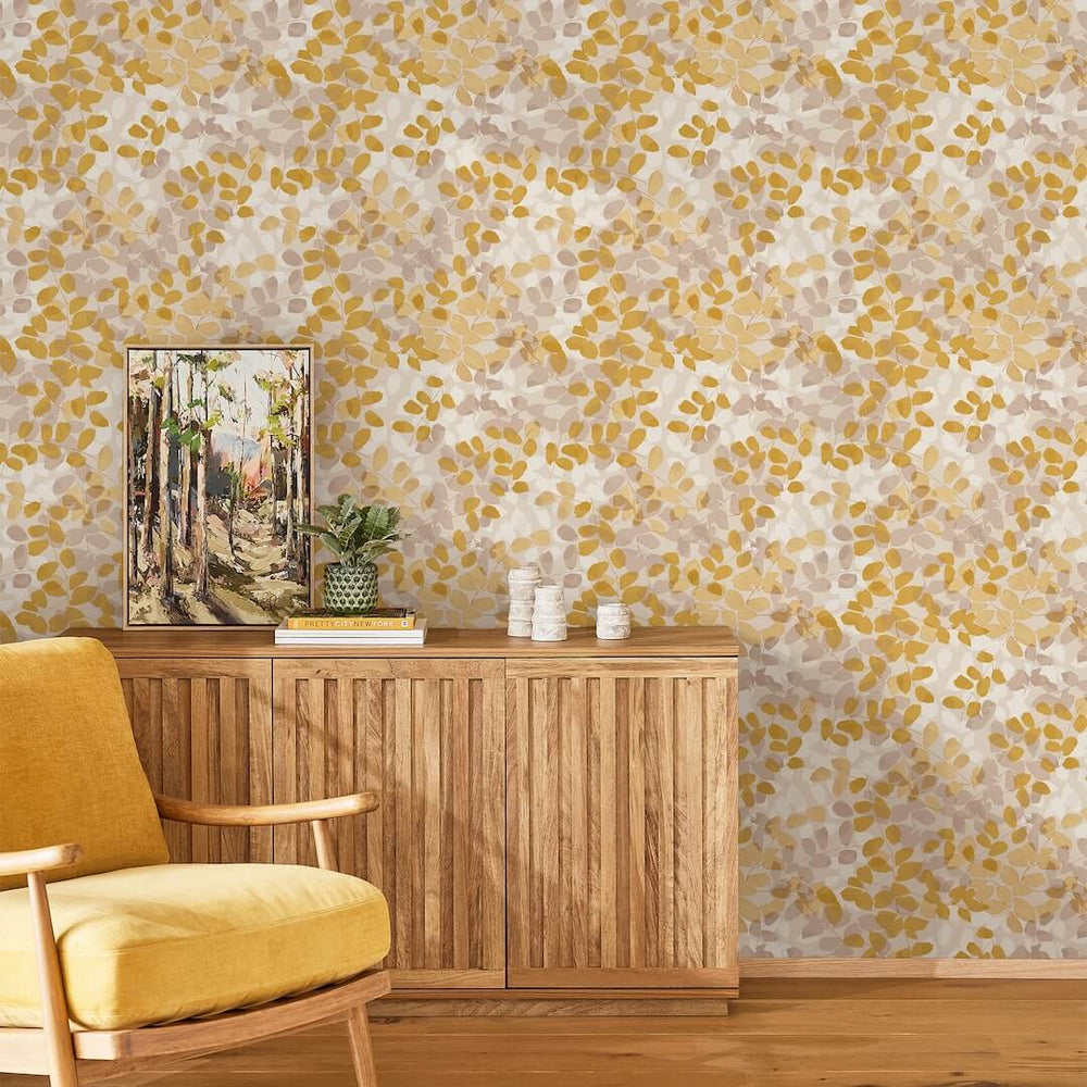 128828 - Next - Next Forest Floor Ochre Wallpaper - Decor Warehouse