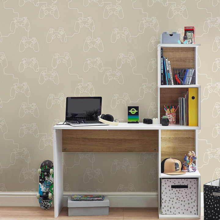 127713 - Next - Next Gamer Doodle Beige Wallpaper - Decor Warehouse