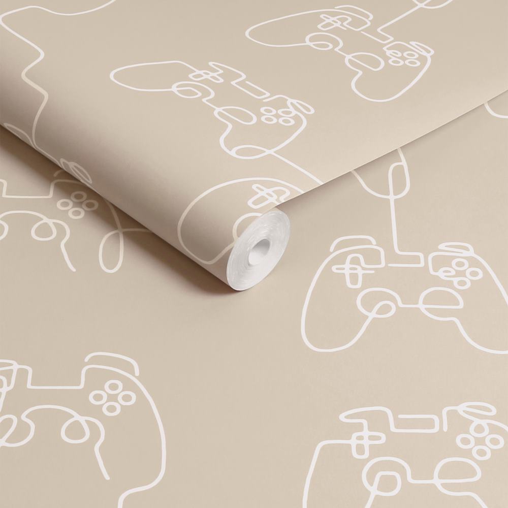 127713 - Next - Next Gamer Doodle Beige Wallpaper - Decor Warehouse