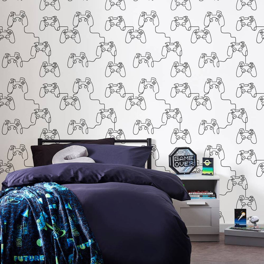 127711 - Next - Next Gamer Doodle Black & White Wallpaper - Decor Warehouse