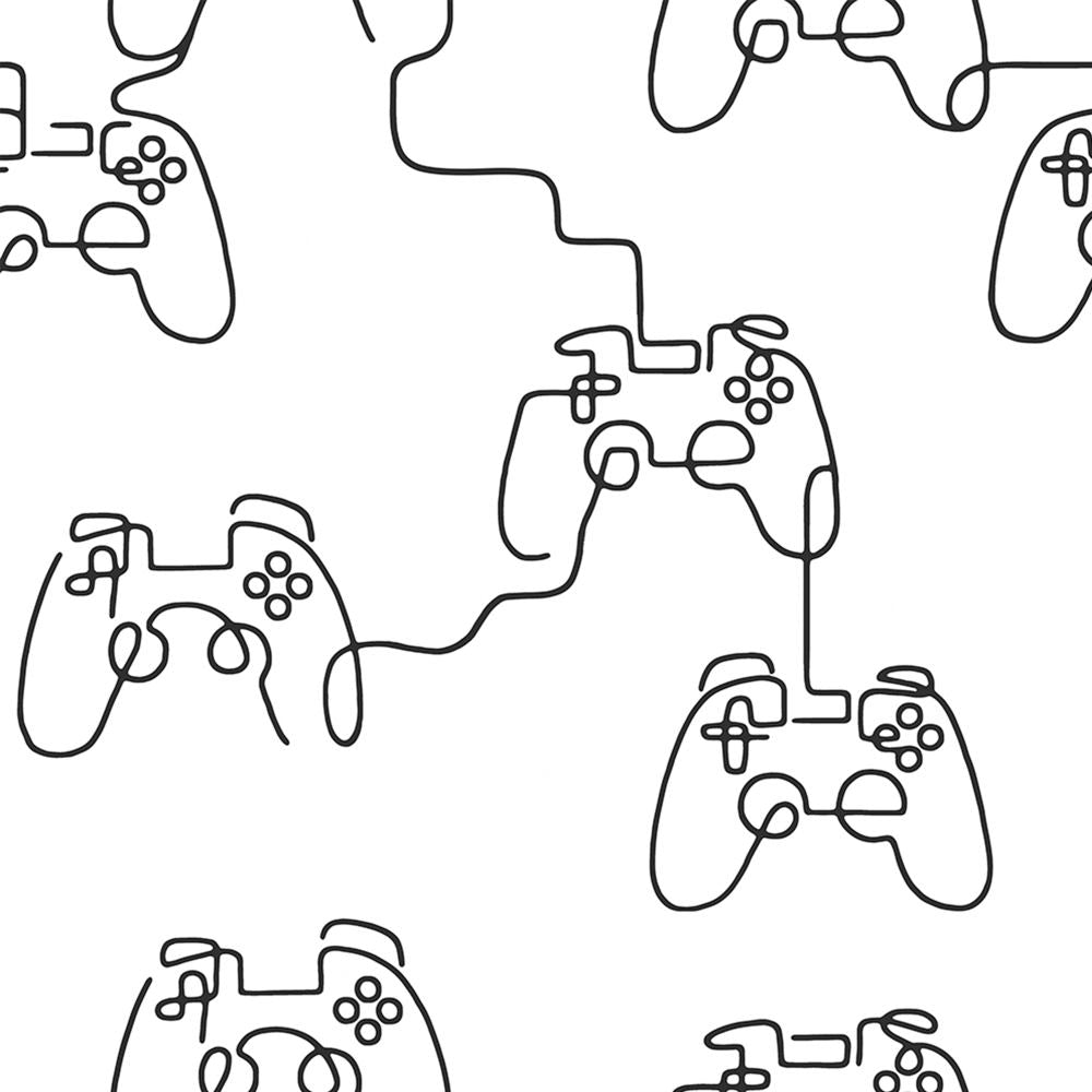 127711 - Next - Next Gamer Doodle Black & White Wallpaper - Decor Warehouse