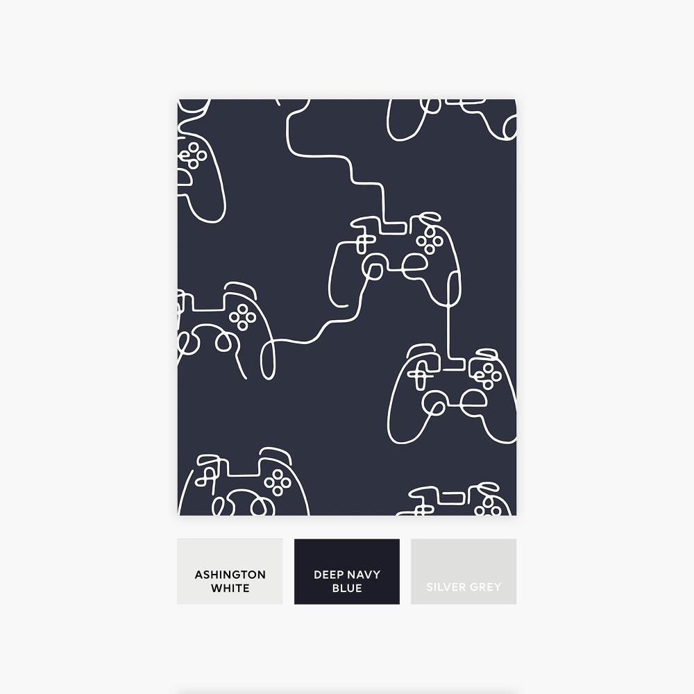 127712 - Next - Next Gamer Doodle Navy Wallpaper - Decor Warehouse