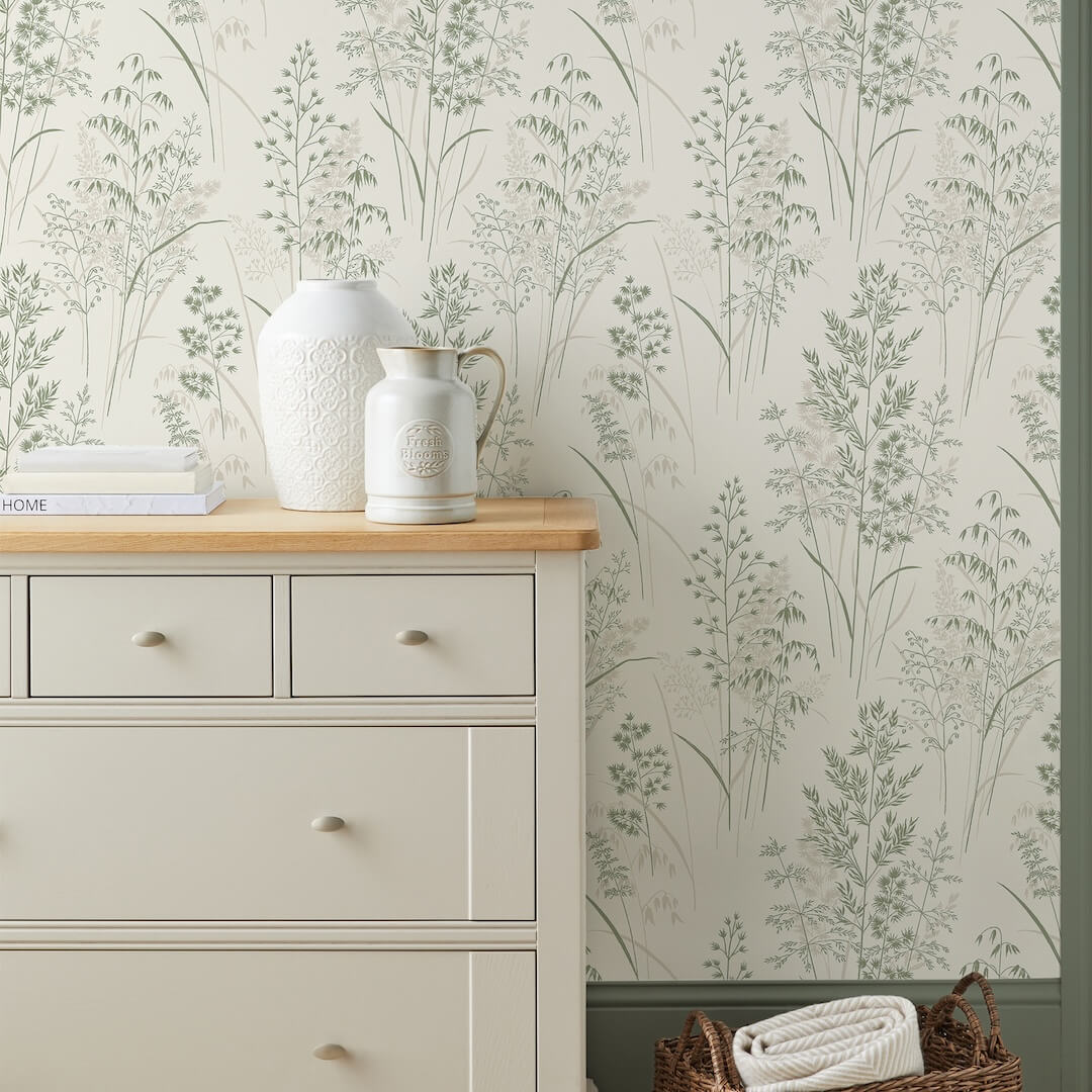 128823 - Next - Next Leaf Sprigs Natural Greens Wallpaper - Decor Warehouse