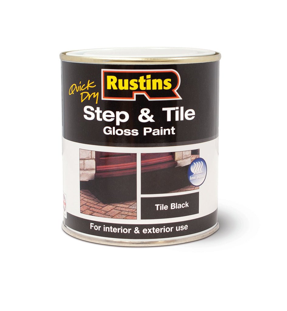 STBLW500 - Rustins - Rustins Quick Dry Step & Tile Gloss Paint - Black 250ml - Decor Warehouse