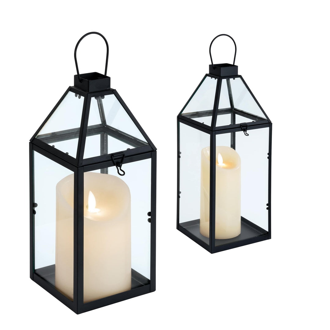 CH191038 - Premier - Set of 2 Black Lanterns - L37cm / S26.5cm - Decor Warehouse