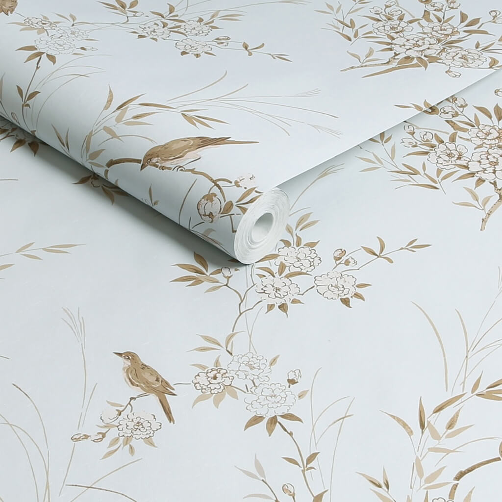 125121 - Shabby Chic by Rachel Ashwell - Shabby Chic by Rachel Ashwell Bird Chinoiserie Blue Gold Wallpaper - Decor Warehouse