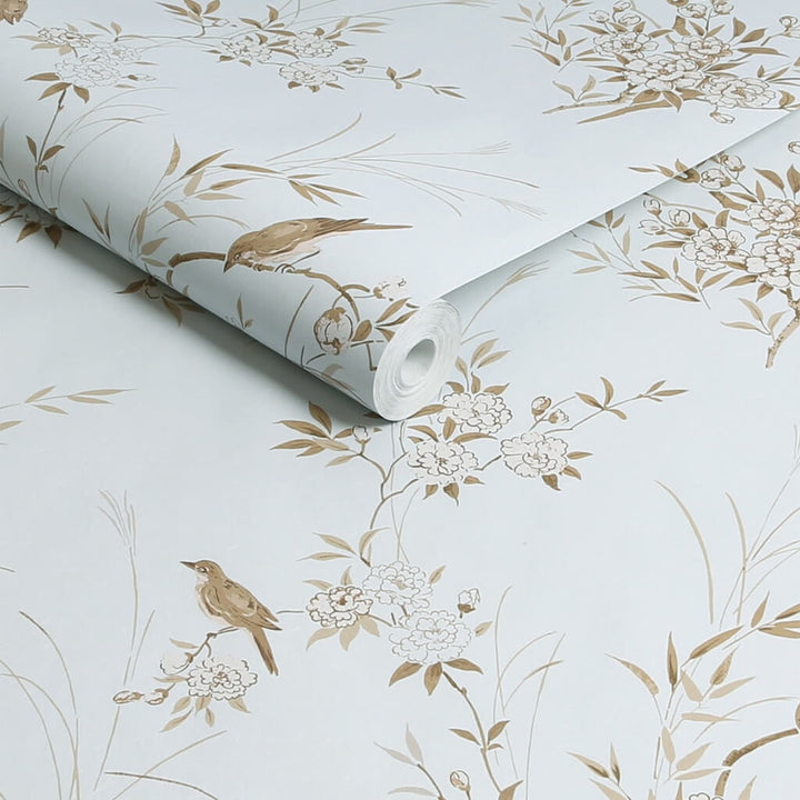 125121 - Shabby Chic by Rachel Ashwell - Shabby Chic by Rachel Ashwell Bird Chinoiserie Blue Gold Wallpaper - Decor Warehouse