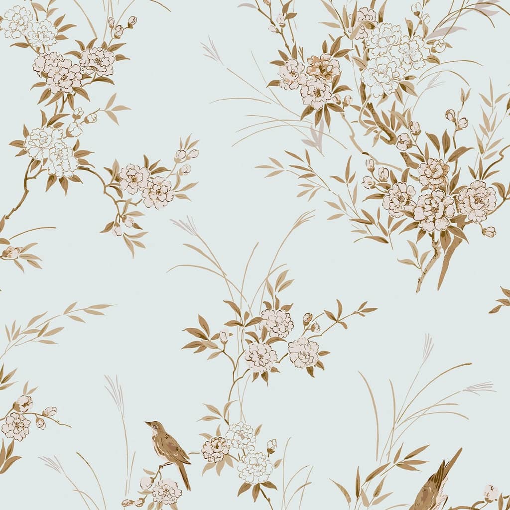 125121 - Shabby Chic by Rachel Ashwell - Shabby Chic by Rachel Ashwell Bird Chinoiserie Blue Gold Wallpaper - Decor Warehouse