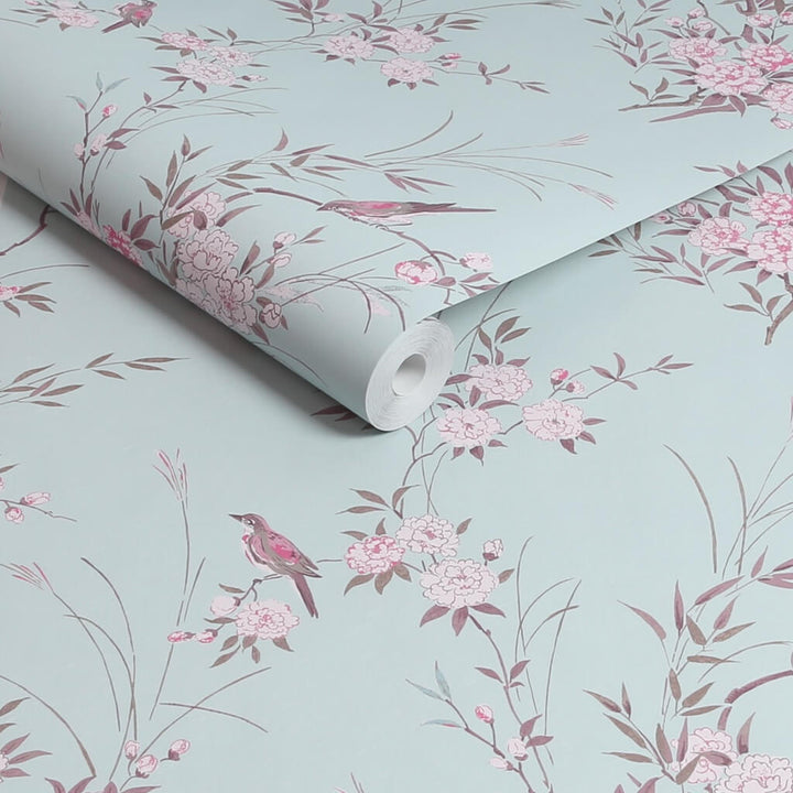 125119 - Shabby Chic by Rachel Ashwell - Shabby Chic by Rachel Ashwell Bird Chinoiserie Blue Wallpaper - Decor Warehouse