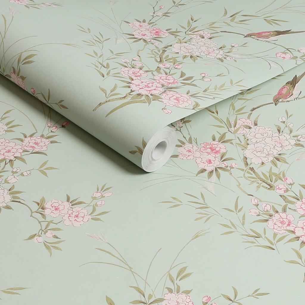 125120 - Shabby Chic by Rachel Ashwell - Shabby Chic by Rachel Ashwell Bird Chinoiserie Green Wallpaper - Decor Warehouse