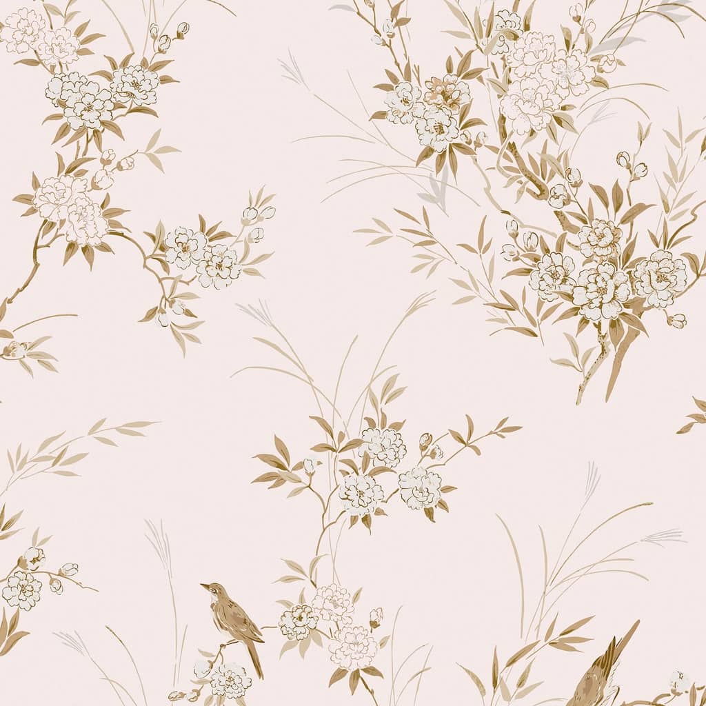 125122 - Shabby Chic by Rachel Ashwell - Shabby Chic by Rachel Ashwell Bird Chinoiserie Pink Gold Wallpaper - Decor Warehouse