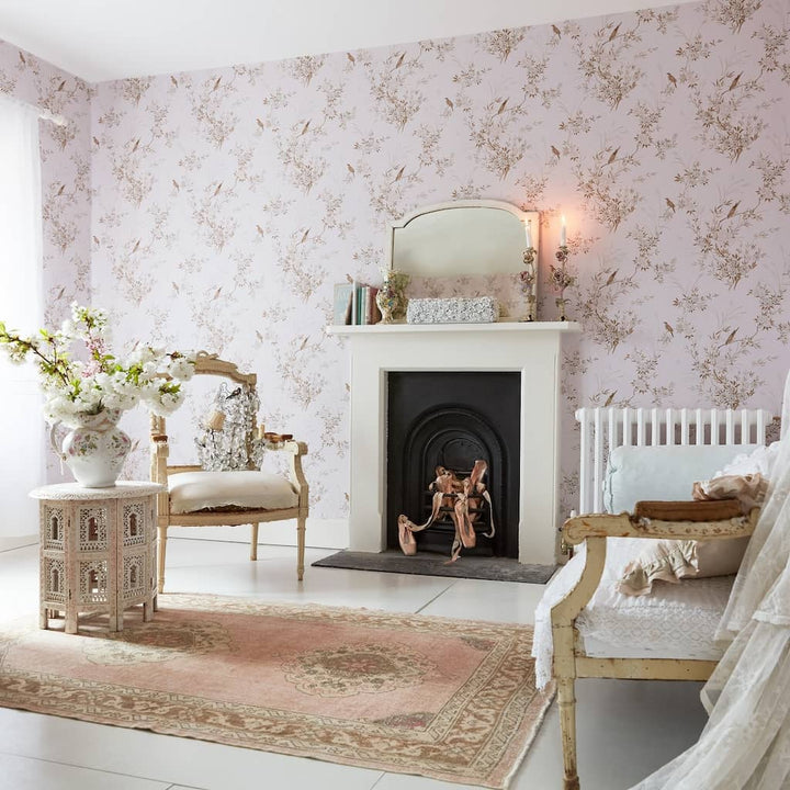 125122 - Shabby Chic by Rachel Ashwell - Shabby Chic by Rachel Ashwell Bird Chinoiserie Pink Gold Wallpaper - Decor Warehouse