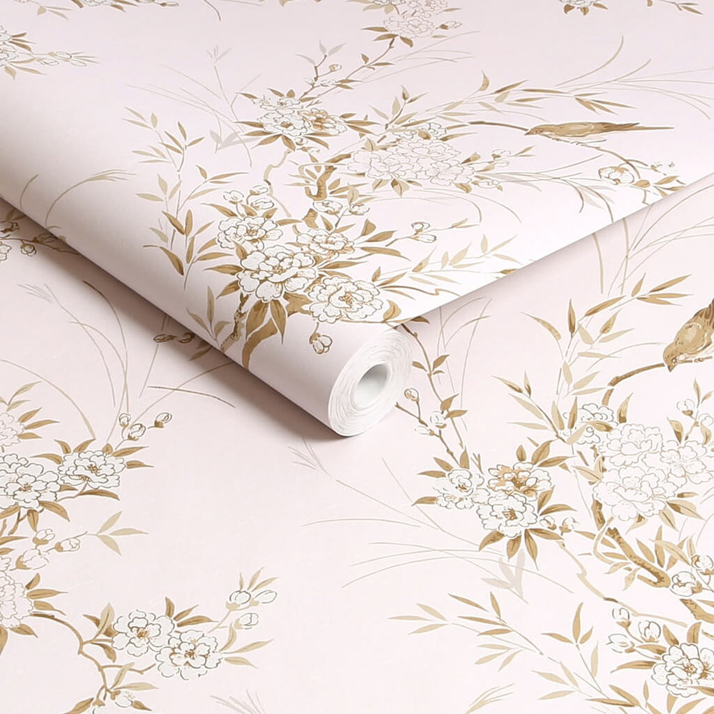 125122 - Shabby Chic by Rachel Ashwell - Shabby Chic by Rachel Ashwell Bird Chinoiserie Pink Gold Wallpaper - Decor Warehouse