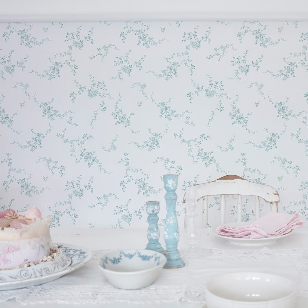 125108 - Shabby Chic by Rachel Ashwell - Shabby Chic by Rachel Ashwell Butterflies Duck Egg Wallpaper - Decor Warehouse