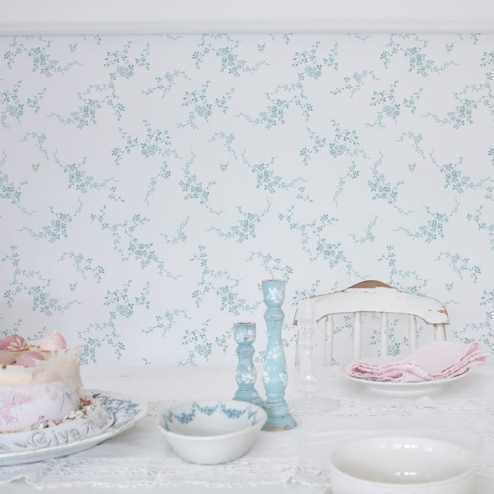 125108 - Shabby Chic by Rachel Ashwell - Shabby Chic by Rachel Ashwell Butterflies Duck Egg Wallpaper - Decor Warehouse