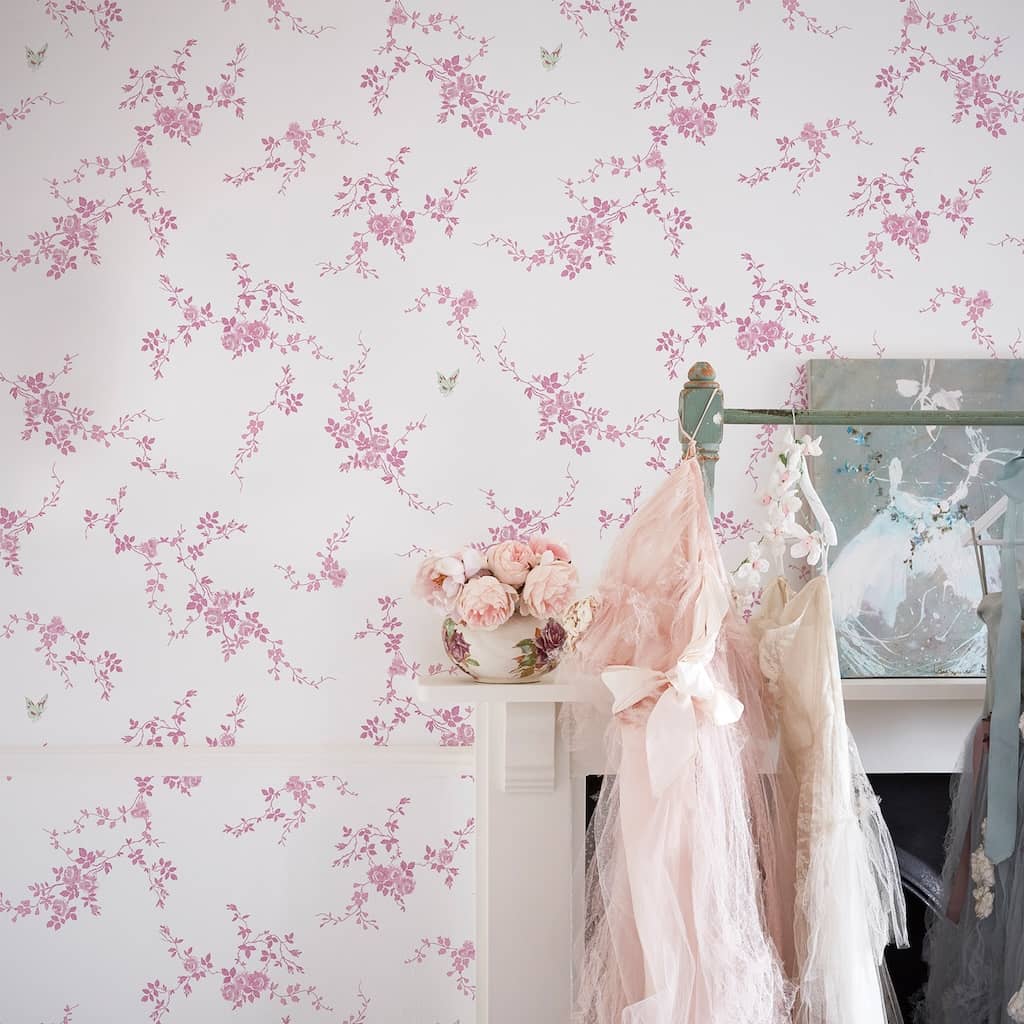 125107 - Shabby Chic by Rachel Ashwell - Shabby Chic by Rachel Ashwell Butterflies Pink Wallpaper - Decor Warehouse