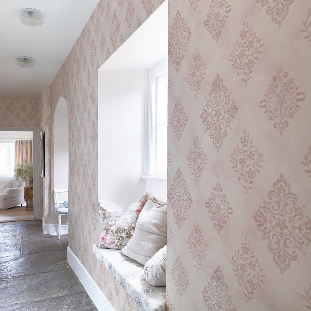 125136 - Shabby Chic by Rachel Ashwell - Shabby Chic by Rachel Ashwell Diamond Motif Pink Wallpaper - Decor Warehouse