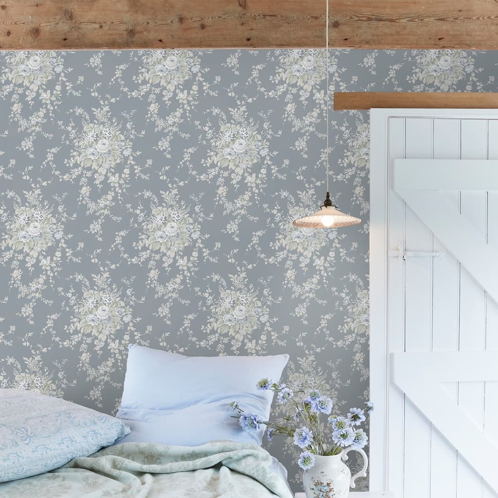 125129 - Shabby Chic by Rachel Ashwell - Shabby Chic by Rachel Ashwell Garden Floral Slate Grey wallpaper - Decor Warehouse