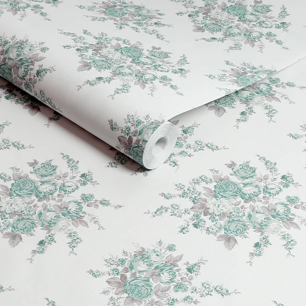 125134 - Shabby Chic by Rachel Ashwell - Shabby Chic by Rachel Ashwell Rose Blossom Teal wallpaper - Decor Warehouse