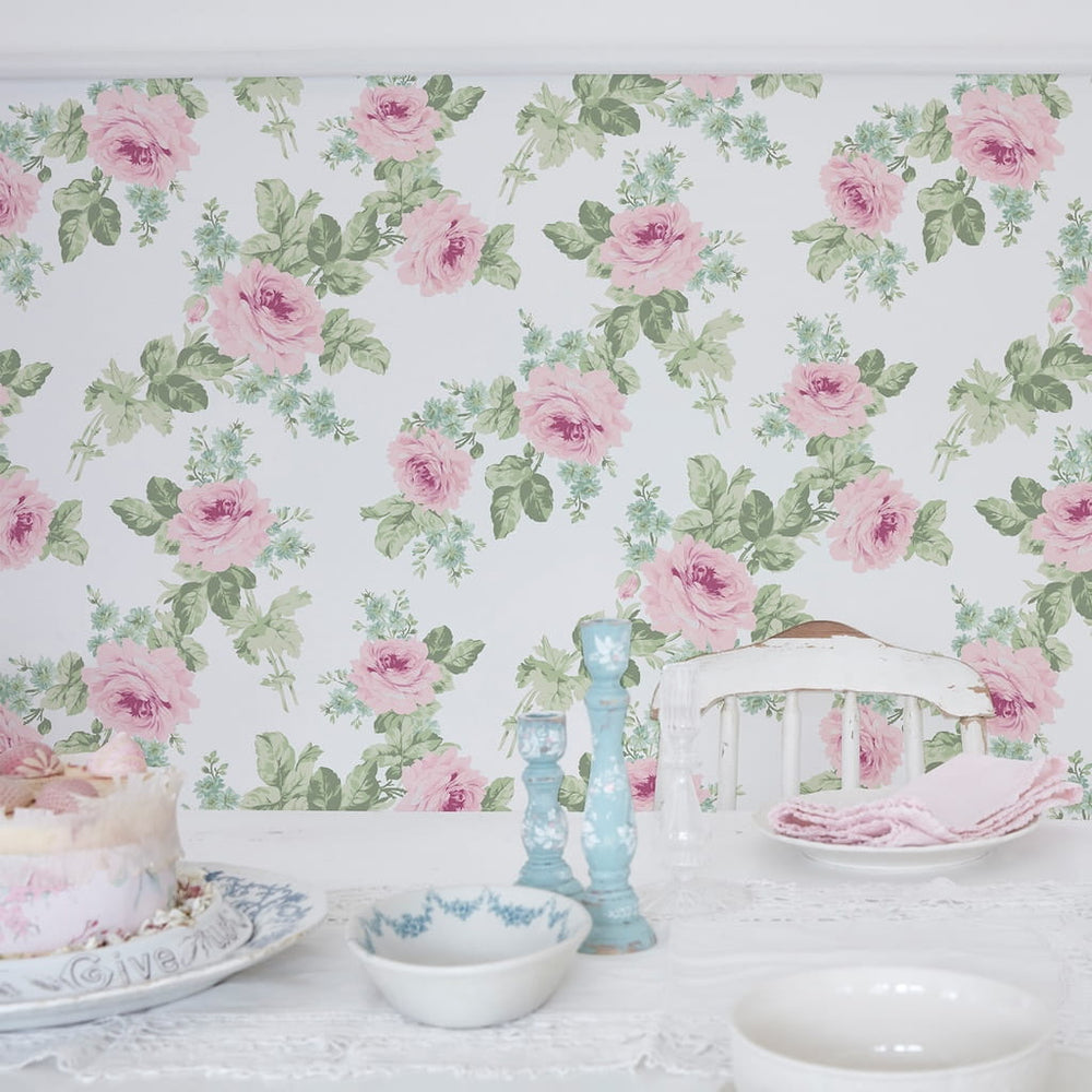 125111 - Shabby Chic by Rachel Ashwell - Shabby Chic by Rachel Ashwell Royal Bouquet Pink wallpaper - Decor Warehouse