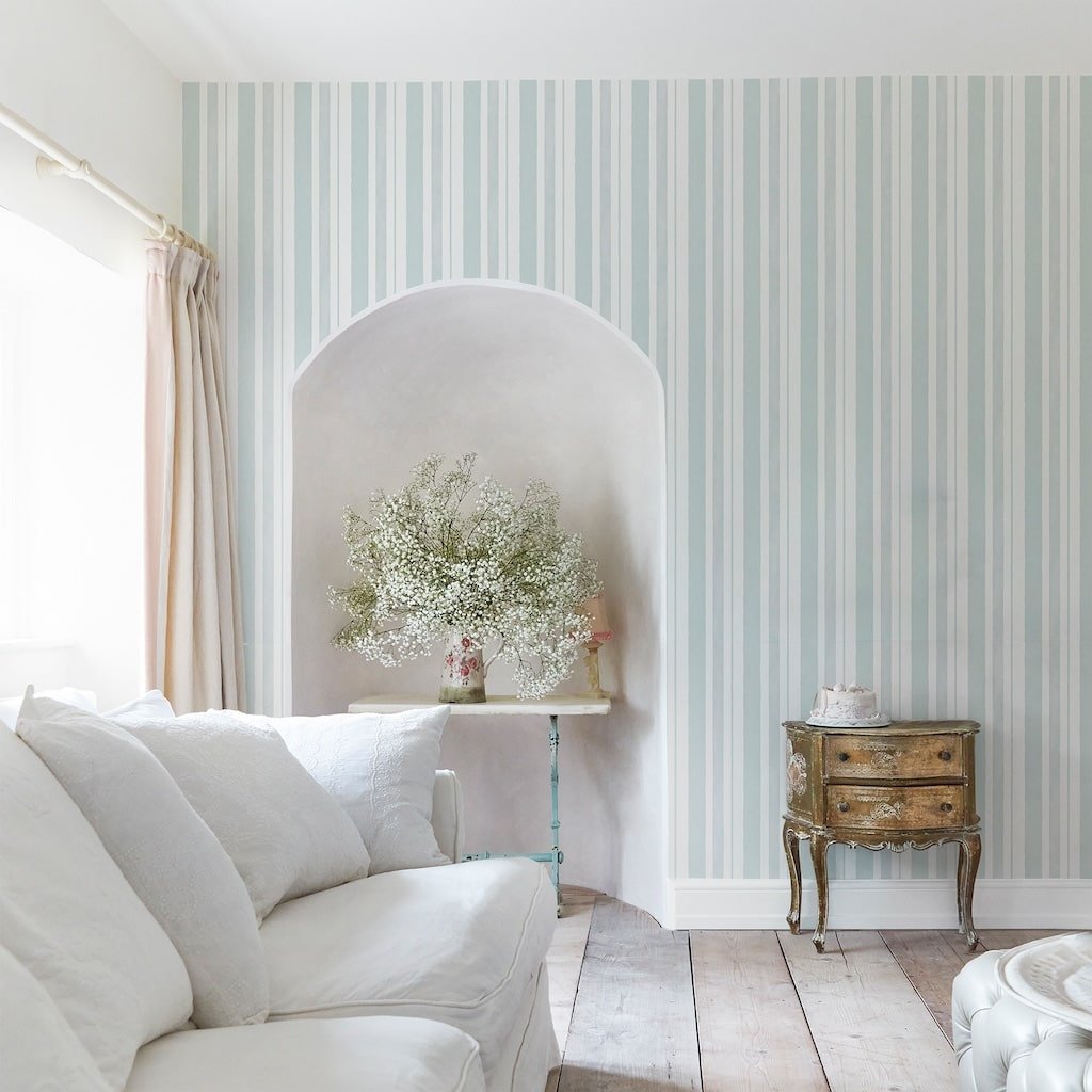 125117 - Shabby Chic by Rachel Ashwell - Shabby Chic by Rachel Ashwell Watercolour Stripe Blue wallpaper - Decor Warehouse