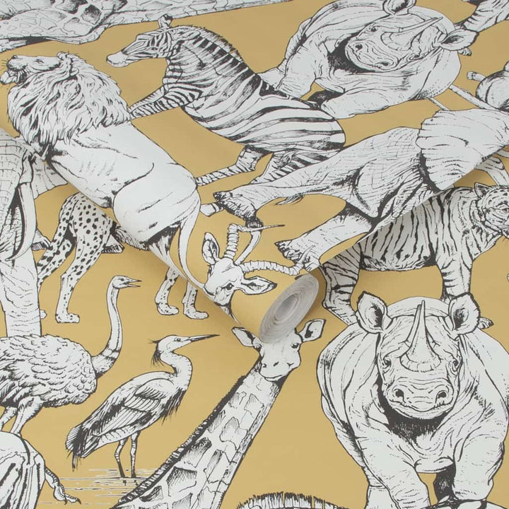 107691 - Superfresco Easy - Superfresco Easy Jungle Animals Jaune Wallpaper - Decor Warehouse