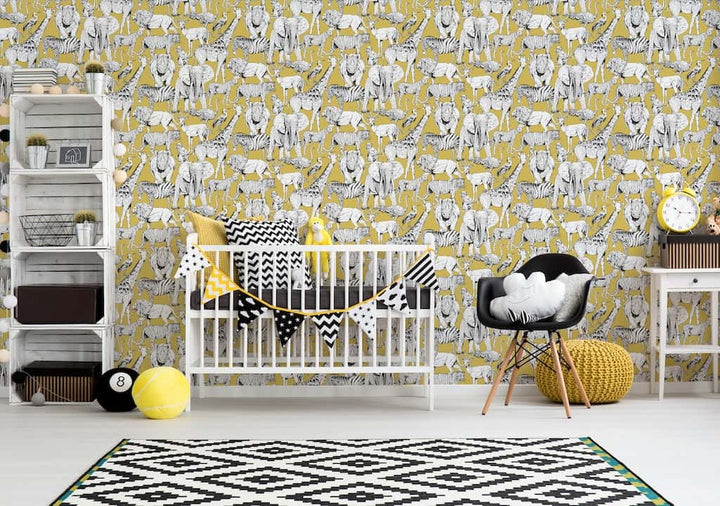 107691 - Superfresco Easy - Superfresco Easy Jungle Animals Jaune Wallpaper - Decor Warehouse