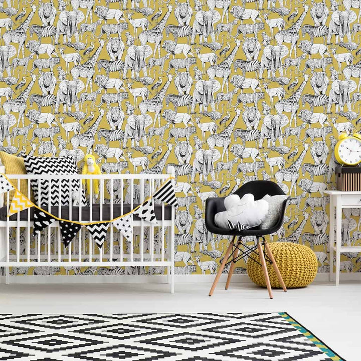 107691 - Superfresco Easy - Superfresco Easy Jungle Animals Jaune Wallpaper - Decor Warehouse