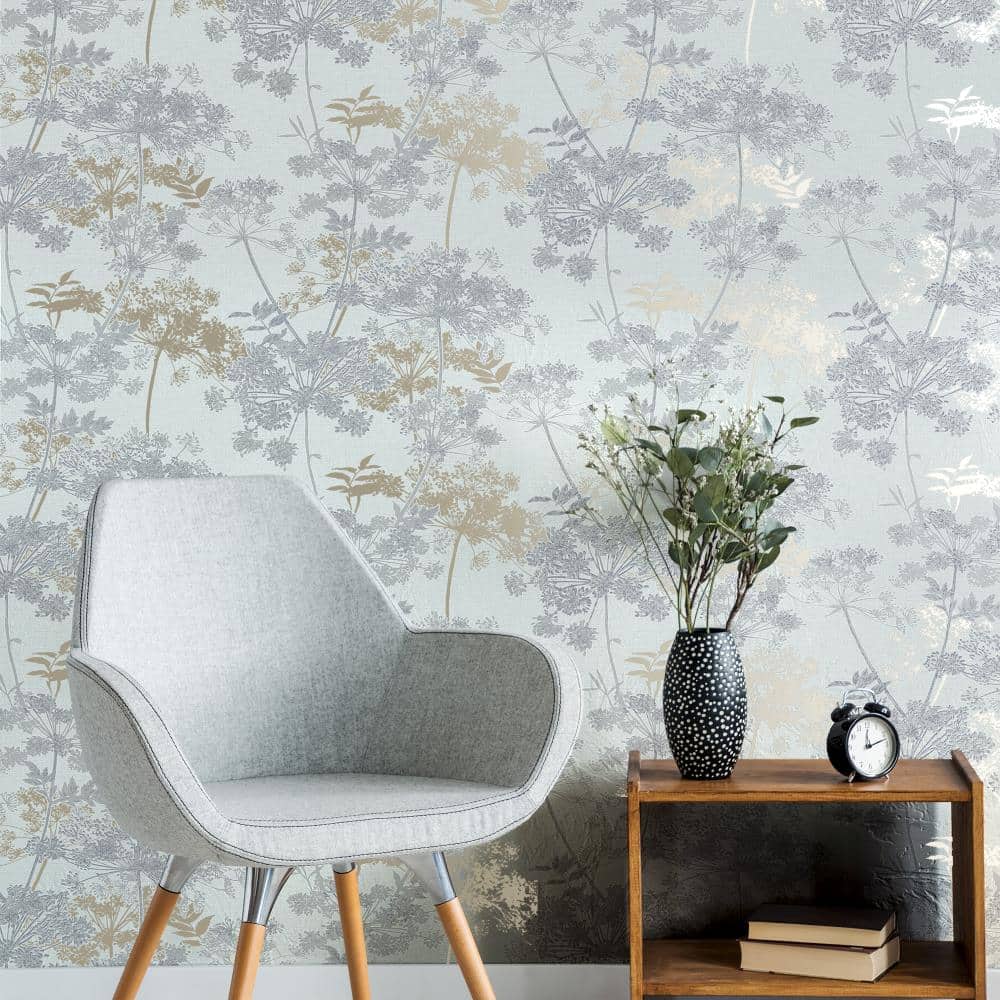 128148 - Superfresco - Superfresco Meadow Grey and Gold Botanical Wallpaper - Decor Warehouse