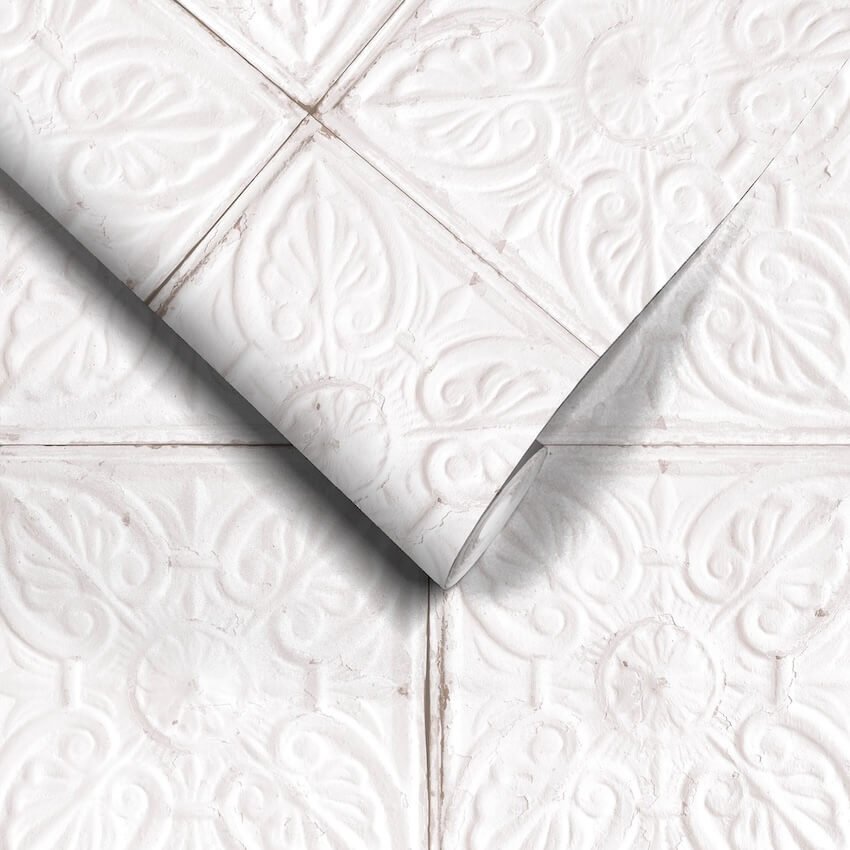 WM-009-Woodchip & Magnolia-Tin Tile White Wallpaper-Decor Warehouse